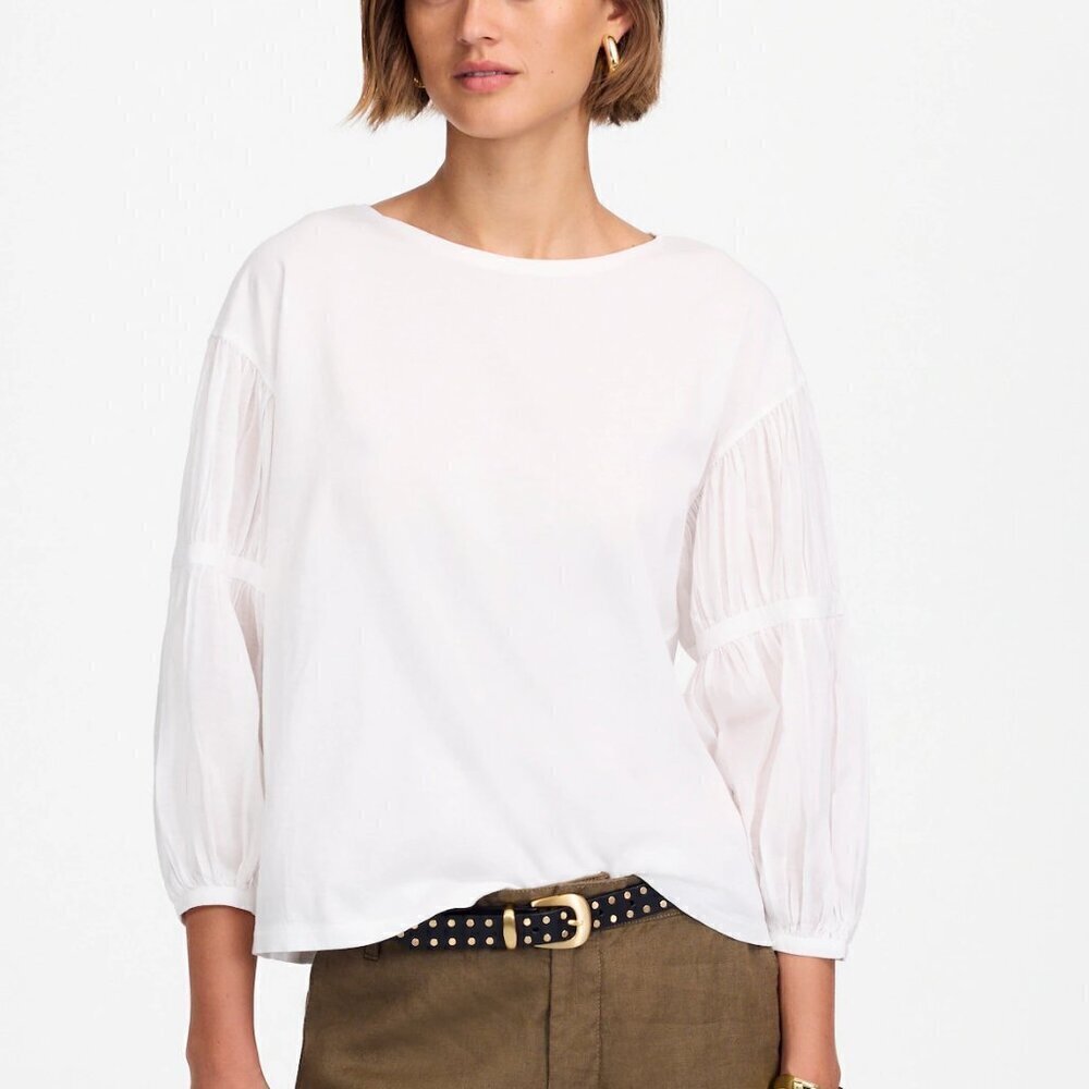 Madewell Puff-Sleeve Drop-Shoulder Knit Top Soft Cotton Jersey White XXS NWT